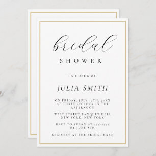 Modern Script Gold Frame Bridal Shower Invitation
