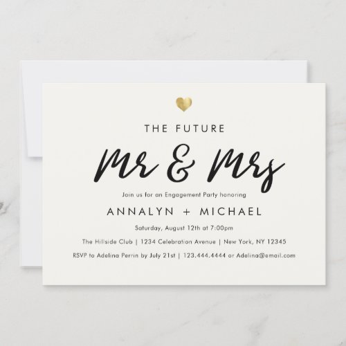 Modern Script Gold Future Mr and Mrs Engagement Invitation