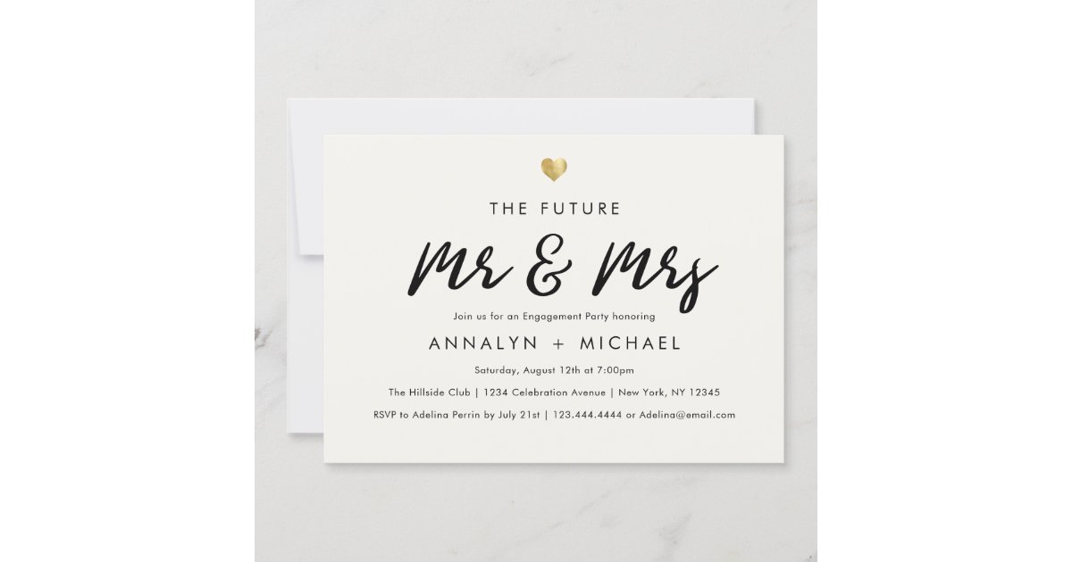 Modern Script Gold Future Mr and Mrs Engagement Invitation | Zazzle
