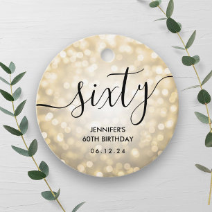 Modern Script Gold Glitter Lights 60th Birthday  Favor Tags