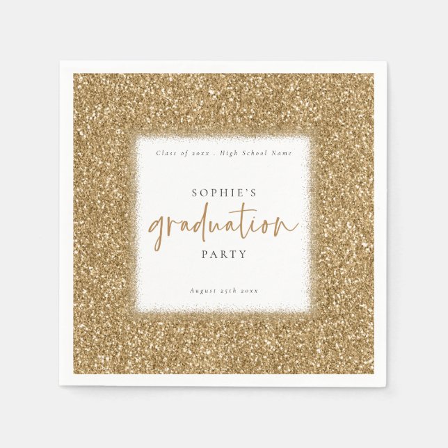 Modern Script Gold Glitter Name Graduation Party Napkins (Front)