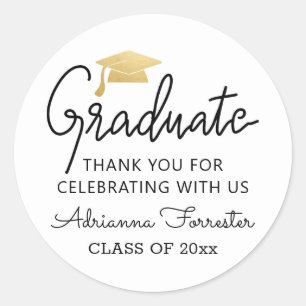Modern Script Gold Graduate Hat Thank You Classi Classic Round Sticker
