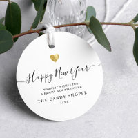 Modern Script Gold Heart Happy New Year Business