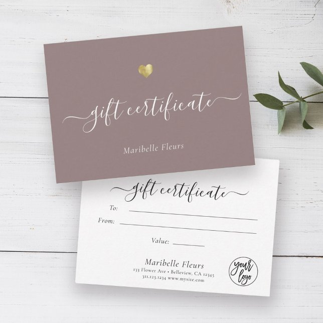 Modern Script Gold Heart Logo Gift Certificate (Creator Uploaded)
