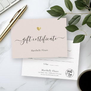 Modern Script Gold Heart Logo Gift Certificate