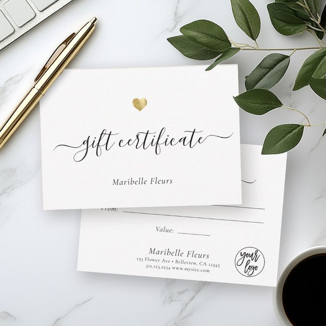 Modern Script Gold Heart Logo Gift Certificate (Creator Uploaded)