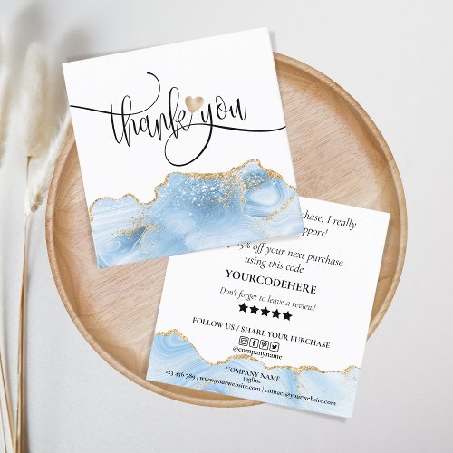 modern script gold heart thank you for your order square business card