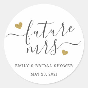 Modern Script Gold Hearts Future Mrs Bridal Shower Classic Round Sticker