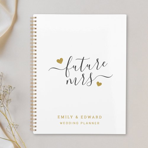 Modern Script Gold Hearts Future Mrs. Wedding