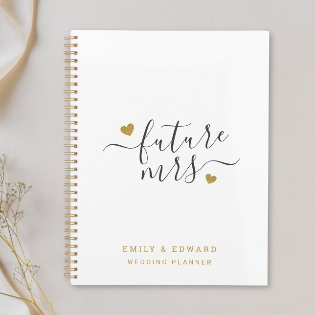 Modern Script Gold Hearts Future Mrs. Wedding Planner (Creator Uploaded)