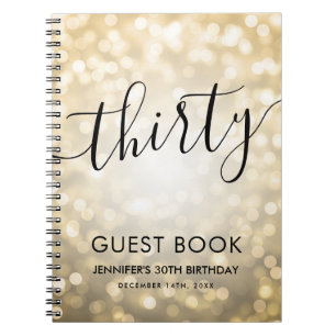 Modern Script Gold Lights 30th Birthday GUEST BOOK