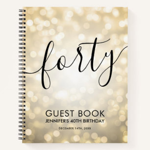 Modern Script Gold Lights 40th Birthday GUEST BOOK