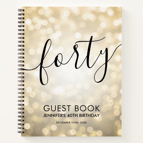 Modern Script Gold Lights 40th Birthday GUEST BOOK