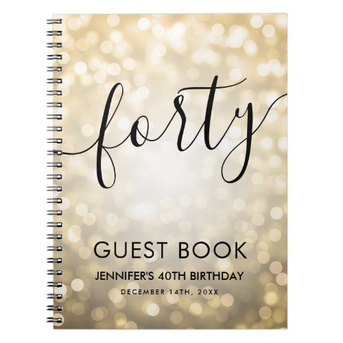 Modern Script Gold Lights 40th Birthday GUEST BOOK