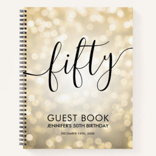 Modern Script Gold Lights 50th Birthday GUEST BOOK