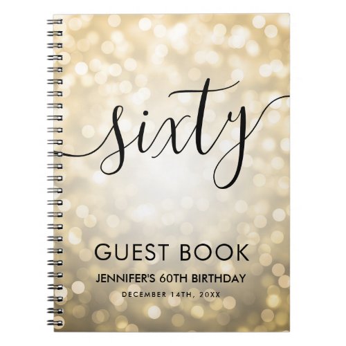 Modern Script Gold Lights 60th Birthday GUEST BOOK