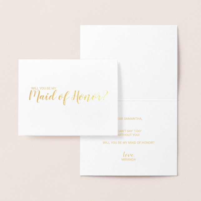 Modern Script Gold Maid of Honor Proposal Foil Card (Display)