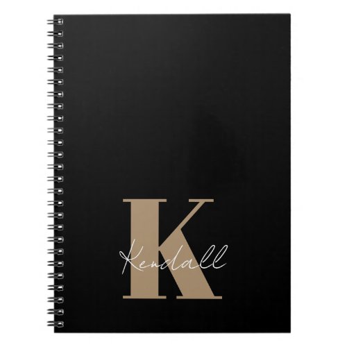 Modern Script Gold Monogram Black Notebook