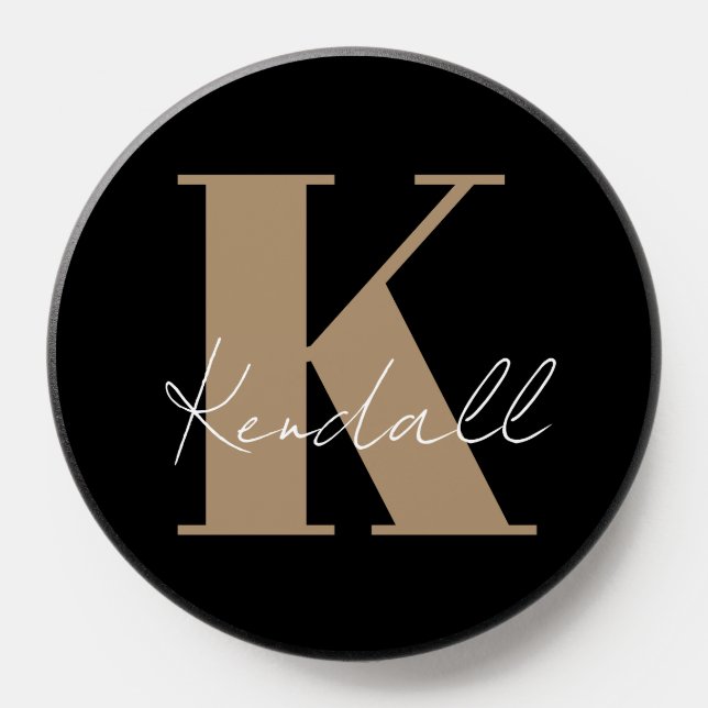 Modern Script Gold Monogram Black PopSocket (Popsocket)