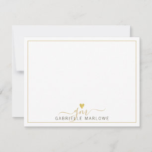 Modern Script Gold Monogram Heart Initials Note Card