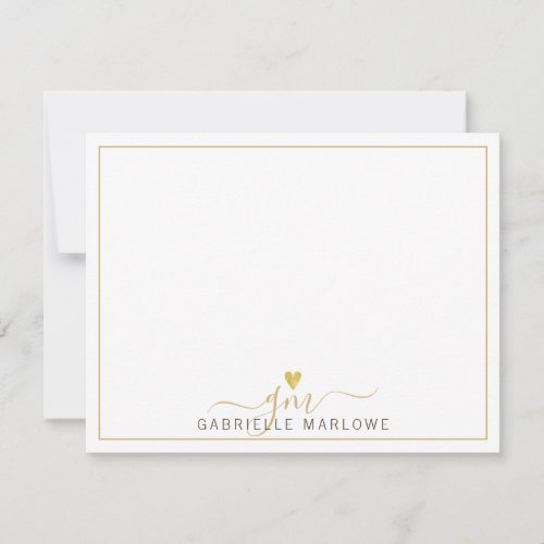 Modern Script Gold Monogram Heart Initials Note Card