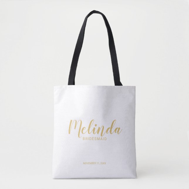 Modern Script Gold Personalized Bridesmaids Tote Bag (Front)