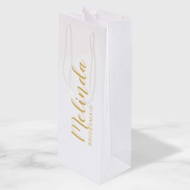 Modern Script Gold Personalized Bridesmaids Wine Gift Bag (Creator Uploaded)