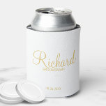 Modern Script Gold Personalized Groomsman Can Cooler<br><div class="desc">Modern Gold Personalized Groomsman Gifts featuring personalized groomsman's name in gold modern script font style with title and wedding date in modern sans serif font style. Also perfect for best man, father of the bride, bridesmaid, maid of honor, mother of the bride and more. Please Note: The foil details are...</div>