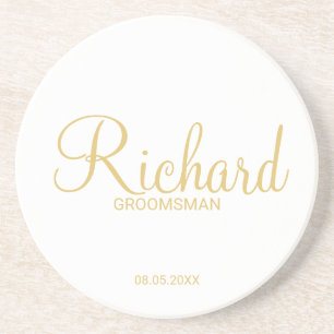 Modern Script Gold Personalized Groomsman Coaster