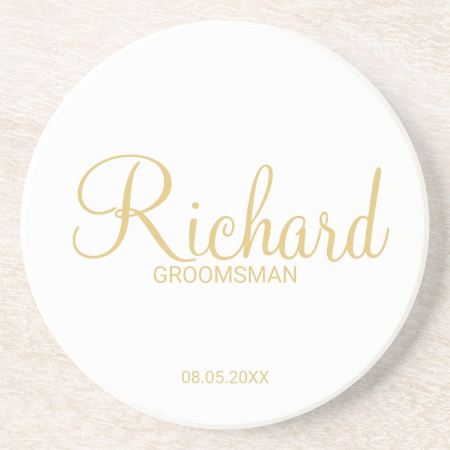 Modern Script Gold Personalized Groomsman Coaster (Front)