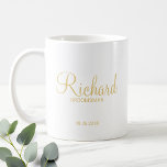 Modern Script Gold Personalized Groomsman Coffee Mug<br><div class="desc">Modern Gold Personalized Groomsman Gifts featuring personalized groomsman's name in gold modern script font style with title and wedding date in modern sans serif font style. Also perfect for best man, father of the bride, bridesmaid, maid of honor, mother of the bride and more. Please Note: The foil details are...</div>