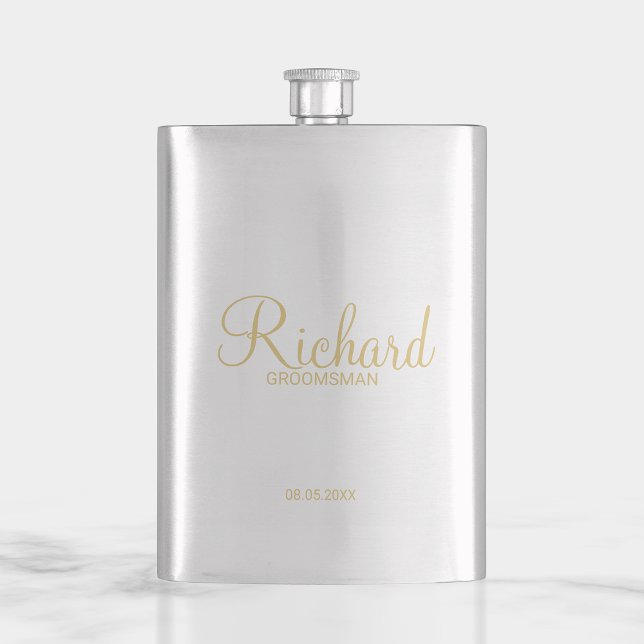 Modern Script Gold Personalized Groomsman Flask (Creator Uploaded)