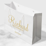 Modern Script Gold Personalized Groomsman Large Gift Bag<br><div class="desc">Modern Gold Personalized Groomsman Gifts featuring personalized groomsman's name in gold modern script font style with title and wedding date in modern sans serif font style. Also perfect for best man, father of the bride, bridesmaid, maid of honor, mother of the bride and more. Please Note: The foil details are...</div>