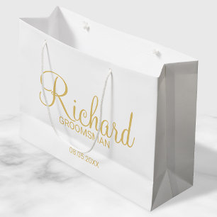 Modern Script Gold Personalized Groomsman Large Gift Bag