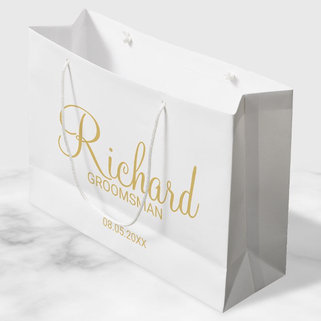 Modern Script Gold Personalized Groomsman Large Gift Bag (Creator Uploaded)