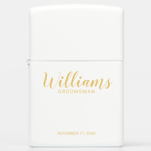 Modern Script Gold Personalized Groomsman Zippo Lighter (Front)