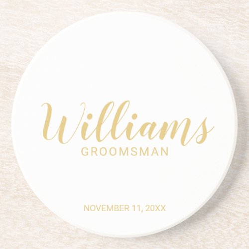 Modern Script Gold Personalized Groomsmen Coaster