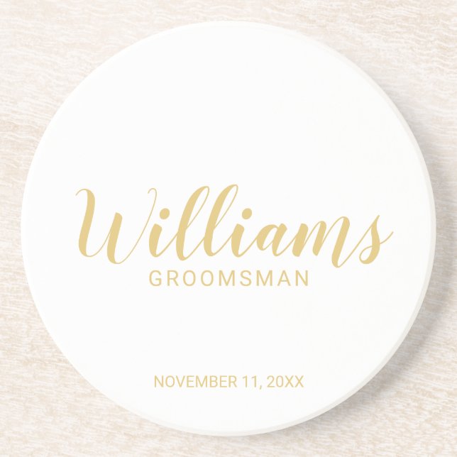 Modern Script Gold Personalized Groomsmen Coaster (Front)