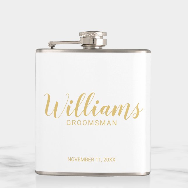 Modern Script Gold Personalized Groomsmen Flask (Creator Uploaded)