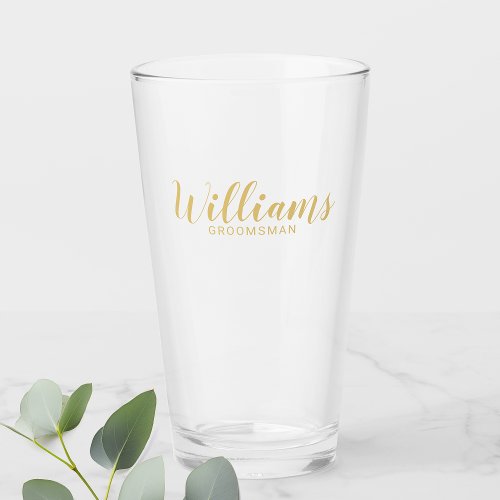 Modern Script Gold Personalized Groomsmen Glass