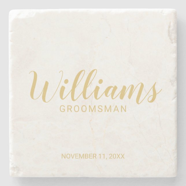 Modern Script Gold Personalized Groomsmen Stone Coaster (Front)