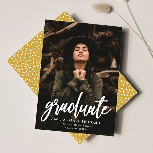 Modern Script Gold Photo Graduation Announcement