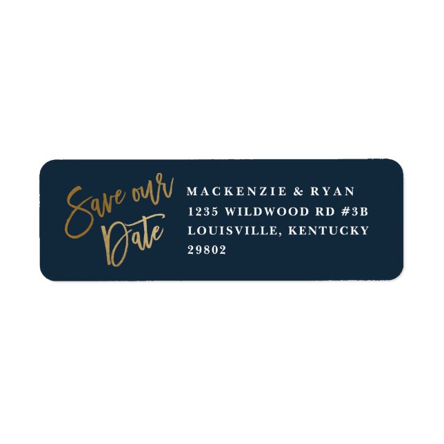 Modern script gold save the date return address label (Front)
