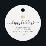 Modern Script Gold Snowflake Holiday Business Favor Tags<br><div class="desc">Modern minimalist business holiday gift tag with elegant script calligraphy reading HAPPY HOLIDAYS under a printed golden snowflake. Below is space for your custom message as well as additional space on the back for more detailed greetings.</div>