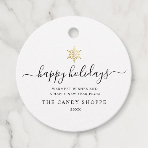 Modern Script Gold Snowflake Holiday Business Favor Tags