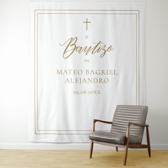 Modern Script Gold Spanish Bautizo Backdrop (In Situ)