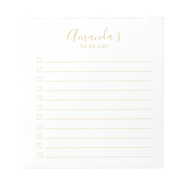 Modern Script Gold To Do List Notepad (Front)