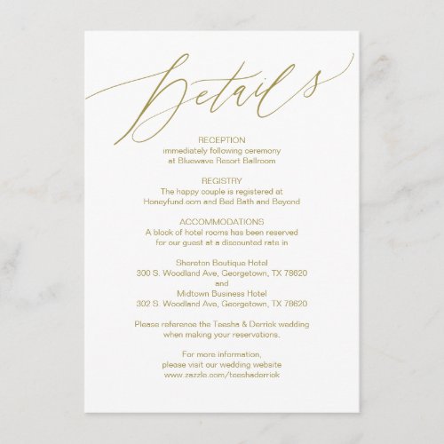 Modern Script Gold Wedding Details Card