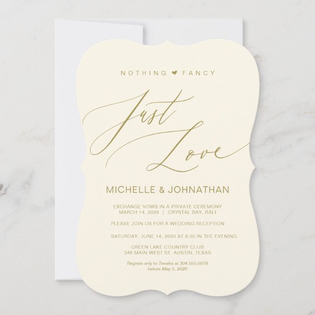 Modern Script, Gold, Wedding Elopement Reception Invitation (Front)