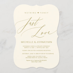 Modern Script, Gold, Wedding Elopement Reception Invitation
